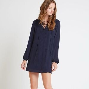 BCBGeneration Navy Lace-Up V-Neck Long Sleeve Shift Dress